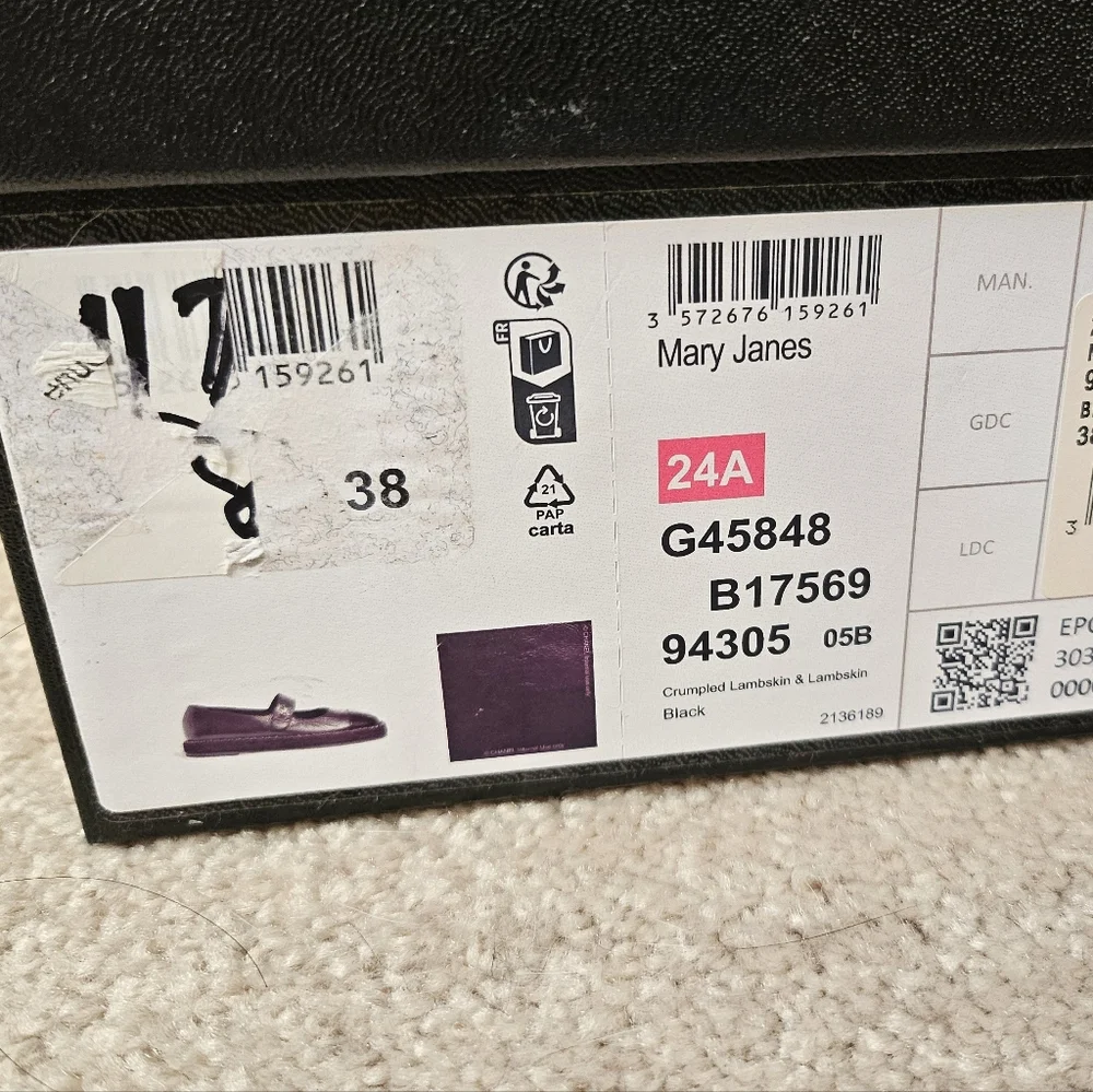 Chanel Mary Janes 24A Lambskin Captoe CC Turnlock 38 Black G45848 B17569 - Picture 7 of 8